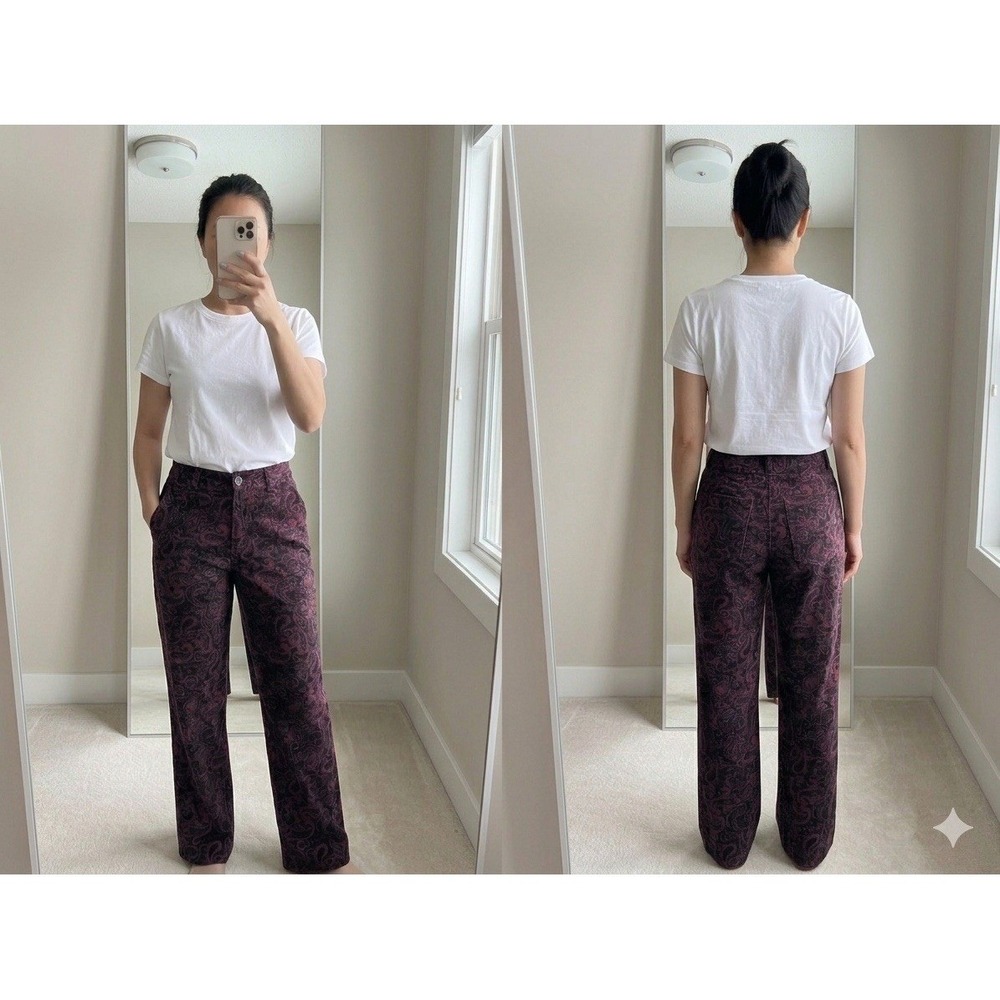 Larry Levine Women's 6 Purple Paisley Pants Corduroy Straight Vintage 90s